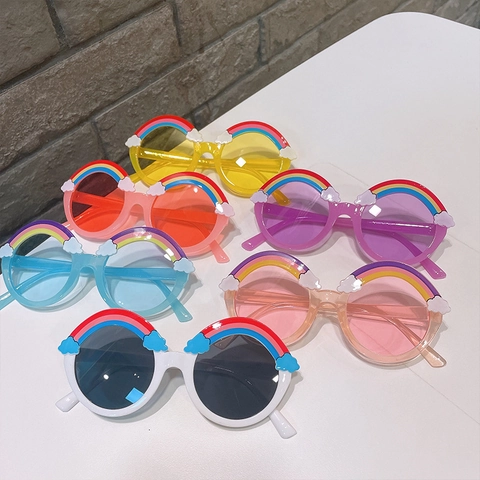 Occhiali Da Sole Per Bambini Montatura Tonda Plastica Cartone Animato Arcobaleno Nuvola Decorazione Protezione Solare