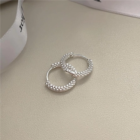 925 Sterling Silver Hoop Earrings Textured Woven Design Minimalist Fashion Jewelry For Women