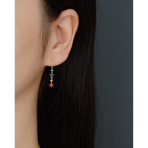 Orecchini Lunghi A Nappa In Argento Sterling 925 Zirconia Cubica Multicolore Arcobaleno Gioielli Raffinati Donna