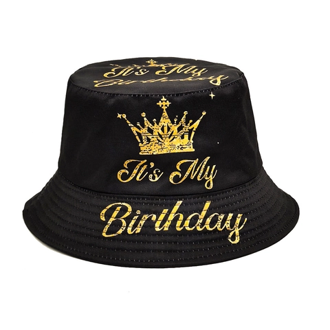 Wendbarer Its My Birthday Fischerhut Polyester Goldene Krone Druck Sonnenschutz Party Accessoire Für Herren Und Damen