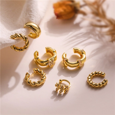 Ear Cuffs Boucles D'oreilles Non Percées Cuivre Zircon Corde Torsadée Perles Étoile Feuille Forme U Bijoux Minimalistes