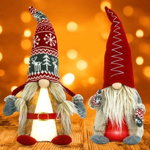 Leuchtender Weihnachtsgnom Plüsch Schwedische Tomte Puppe Gesichtsloser Weihnachtsmann Mit LED Licht Gestrickter Stoff