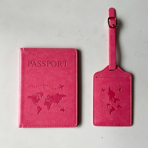 Passport Holder And Luggage Tag PU Leather World Map Embossed Vintage Business Travel Accessories Passport Cover Protection