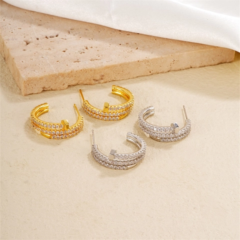 Koperen Nagelvorm Hoop Oorbellen Micro Pave Zirkoon Geometrische C-Vorm Industrie Mode Sieraden Voor Vrouwen