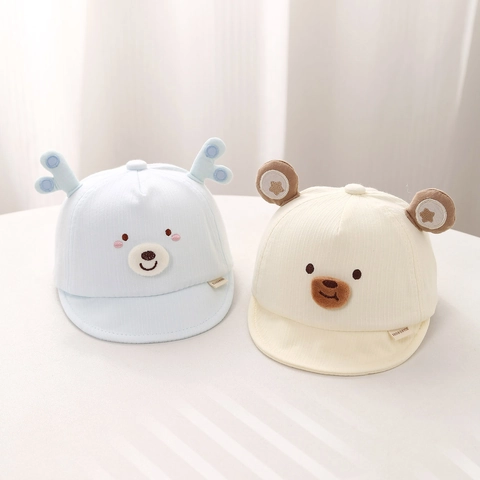 Berretto Neonato Visiera Morbida Cotone Traspirante Cappello Sole Con Orecchie Animali Carine E Ricamo Orso Per Bambini