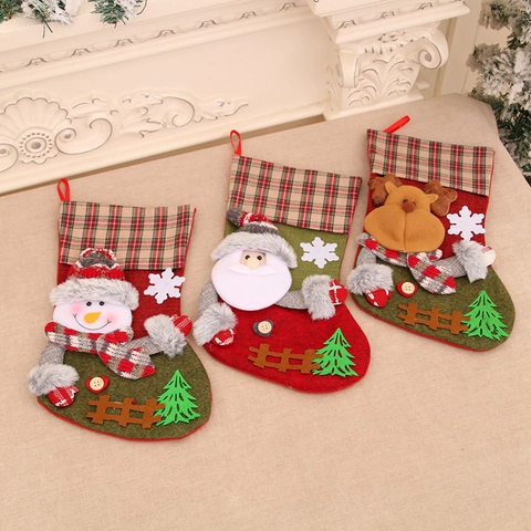 Calza Di Natale Tessuto Scozzese Peluche 3D Babbo Natale Pupazzo Di Neve Renna Sacco Regalo Decorazione Camino