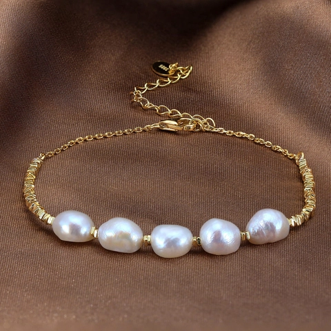 Bracciale Perle D Acqua Dolce Catena In Argento Sterling 925 Lunghezza Regolabile Gioielli Minimalisti Eleganti Da Donna