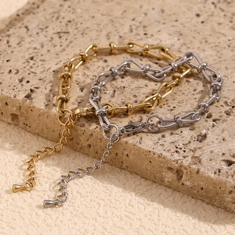 Chain Bracelet Stainless Steel Gold Plated U-Link Knot Design Industrial Minimalist Fashion Jewelry For Women