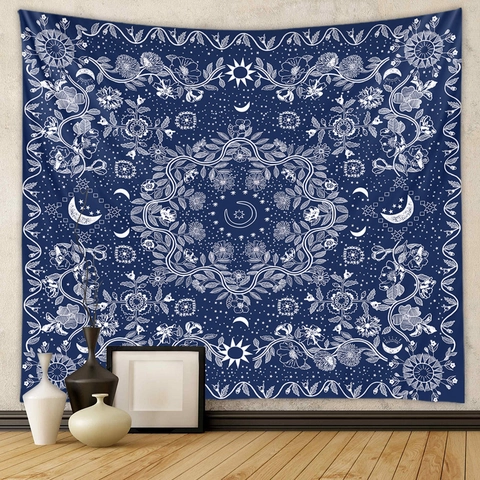 Arazzo Bohemien Decorazione Parete Poliestere Mandala Sole Luna Stella Stampa Floreale Camera Soggiorno Arte Casa