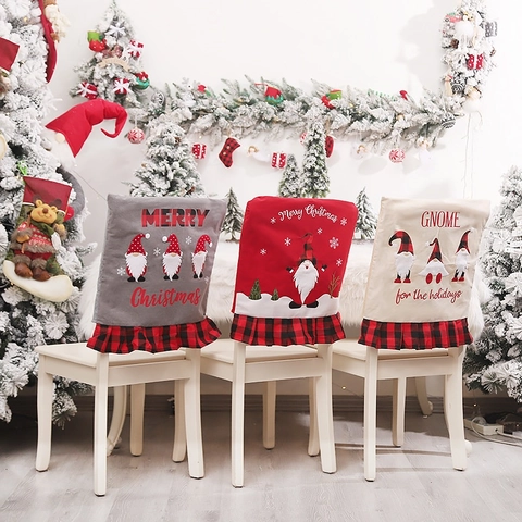 Coprisedie Di Natale In Lino Plaid Volant Motivo Gnomo Sala Da Pranzo Decorazione Per Feste