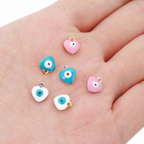Ciondoli Cuore Malocchio Acciaio Inossidabile Smalto Mini Charms Per DIY Creazione Di Gioielli Accessorio