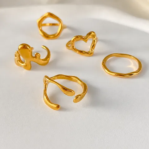 Französischer Vintage Edelstahl Offener Ring Für Damen Geometrischer Unregelmäßiger Wellen-Fingerring Hochwertiger Minimalistischer Modeschmuck