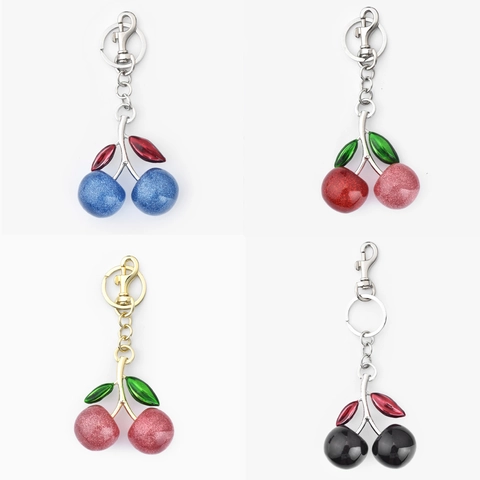 Glitter Cherry Keychain Pendant Fashion Fruit Bag Accessory For Women Zinc Alloy Rhinestone Key Ring Gift