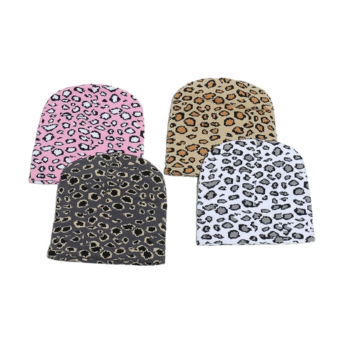 Leopard Print Beanie Hat Knit Jacquard Warm Winter Skull Cap Soft Stretchy Headwear Fashion Streetwear For Women Men