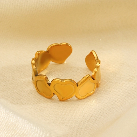 Herzförmiger Edelstahl Verstellbarer Ring 18K Gold Vergoldet Minimalistisches Offenes Band Modeschmuck Für Damen