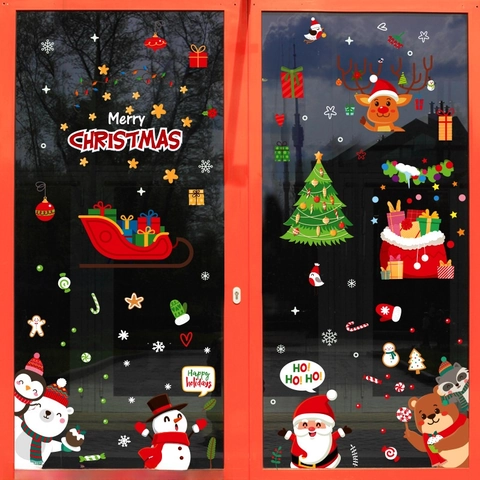 Weihnachtsfensteraufkleber Statische Haftung PVC Abnehmbar Beidseitig Cartoon Weihnachtsmann Schneemann Rentier Feiertagsdekoration