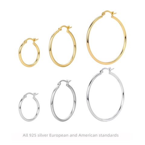 925 Sterling Silver Hoop Earrings Gold Silver Plated Minimalist Geometric Round Plain Loop Earrings For Women Jewelry Gift