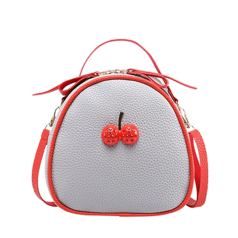 Mini Bolso Bandolera Redondo Cuero PU Patrón Lichi Decoración Cereza Diamantes Moda Para Mujeres Niñas