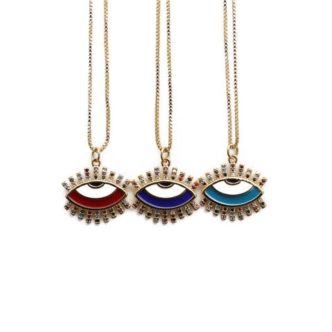 Evil Eye Anhänger Halskette Kupfer Bunte Zirkonia Türkische Emaille Vergoldet Boho Mode Schmuck Für Damen