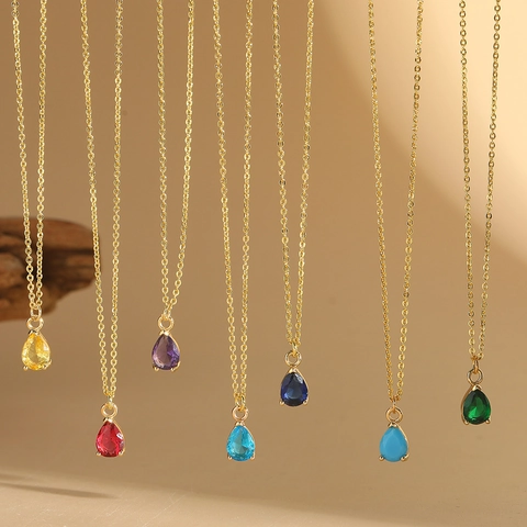 Minimalistisch Kupfer Wassertropfen Anhänger Halskette Elegant Gold Überzogen Strass Schlüsselbein Kette Für Damen Schmuck Geschenk