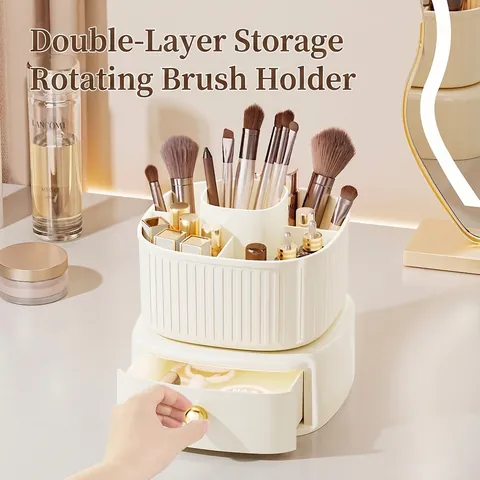 Organisateur De Pinceaux De Maquillage Rotatif Boîte De Rangement Cosmétique De Bureau Avec Tiroir PET ABS Luxe