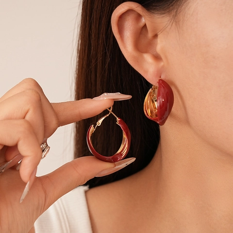 Vintage Emaille Verdrehte Geometrische Creolen Mit Silver Earring Post Retro Französischer Stil Schmuck Für Damen