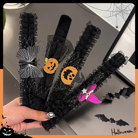 Bracciale Slap Halloween Pizzo Polsino Zucca Cappello Da Strega Farfalla Glitter Festa Costume Fascia Decorativa