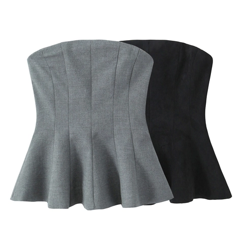 Trägerloses Tube Top Mit Schößchen Saum Schmale Passform Polyester Elegant Modisch Einfarbig Oberteil Für Damen