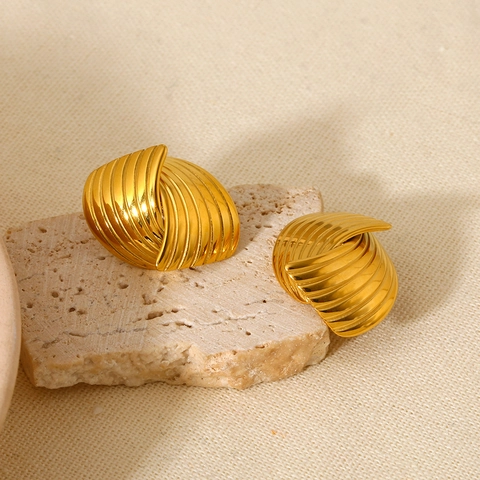 Pendientes de Botón de Rayas Geométricas de Acero Inoxidable Vintage para Mujer Chapado en Oro 18K Joyería de Moda