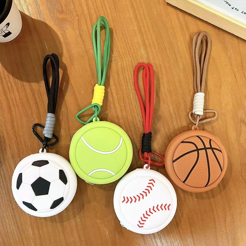 Mini Porte-monnaie Créatif en PVC Forme de Ballon de Sport Sac à Écouteurs Mignon Basketball Football Baseball Tennis