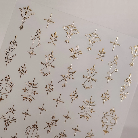 Gold Foil 3D Relief Nail Art Stickers Astrology Star Baroque Style Bronzing Embossed Manicure Decor For DIY Women