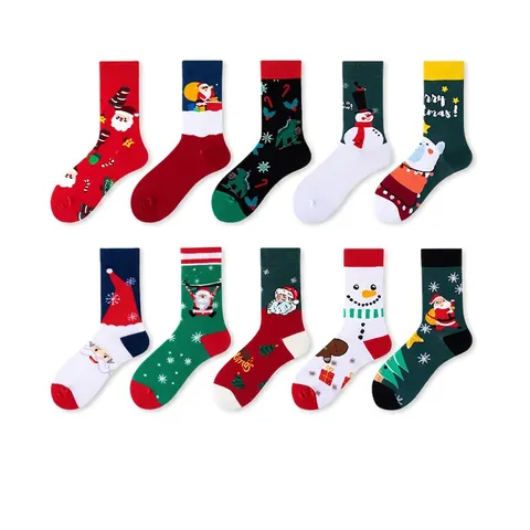 Kerstsokken Katoenmix Halverwege De Kuit Cartoon Kerstman Sneeuwpop Patroon Zacht Ademend Feestdagen Cadeau