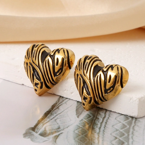 Stainless Steel Heart Zebra Pattern Earrings For Women 18K Gold Plated Enamel Drip Oil Animal Print Western Fashion Jewelry