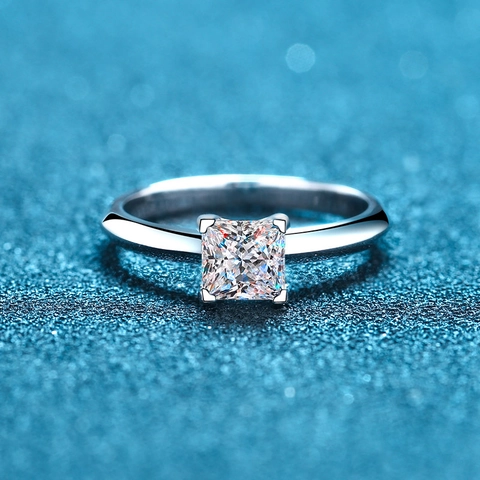 925 Sterling Silver Princess Cut Moissanite Ring For Women Geometric Four Claw Electroplated Zirconia Jewelry Ring