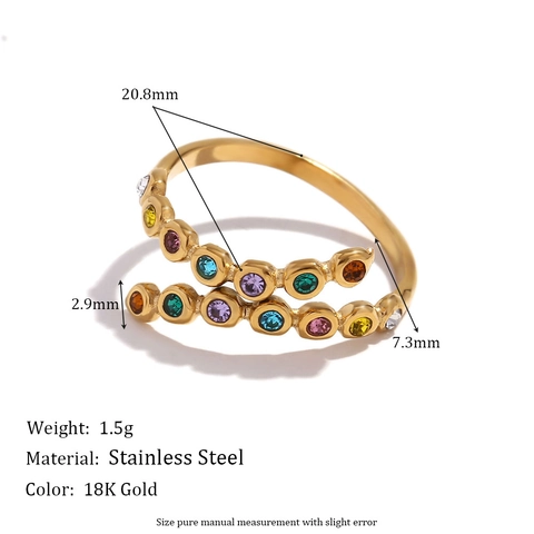 Anello Aperto a Croce in Acciaio Inossidabile alla Moda Placcato Oro 18K Strass Anello Geometrico per Donna Gioielli