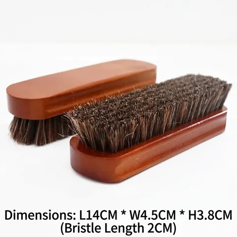 Cepillo de Zapatos de Crin de Caballo de Madera Mango de Haya Herramienta de Limpieza de Cuero Eliminación de Polvo