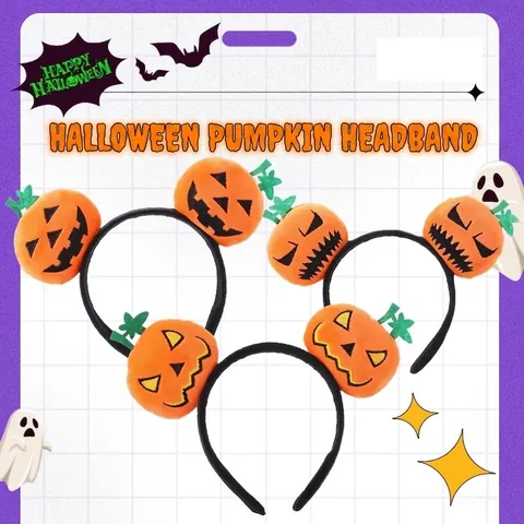 Cerchietto Zucca Halloween Peluche Ricamato Jack O Lantern Fascia Per Capelli Accessorio Costume Festa Divertente Donna
