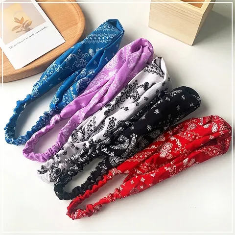 Vintage Paisley Print Wide Headband Cross Twisted Elastic Hair Band Soft Satin Texture Retro Hair Accessories For Women