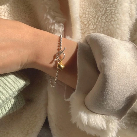 925 Sterling Silber Herz Anhänger Armband Rundperlenkette OT Verschluss Minimalistischer Schmuck Für Damen