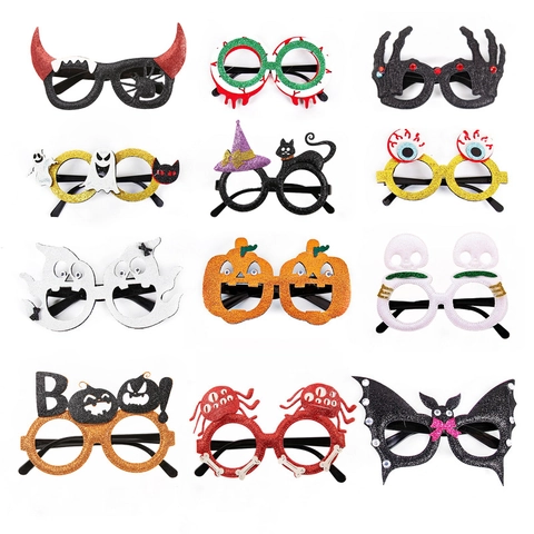 Halloween Party Decorative Glasses Frames Plastic Glitter Novelty Funny Costume Props Accessories For Kids Adults