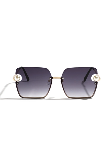 Women Oversized Square Sunglasses With Artificial Pearl Accents Gradient Lens Metal Frame UV400 Fashion Eyewear