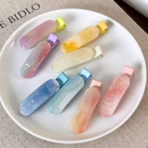 Fermagli Per Capelli In Acetato Trama Marmo Con Glitter Clip A Becco D'anatra Ovali Colorate Per Donne Ragazze