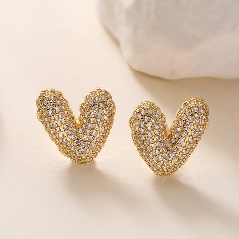 Hart Knopoorbellen Koper 18K Verguld Pave Zirkon Mode Elegant Vrouwen Sieraden Accessoire