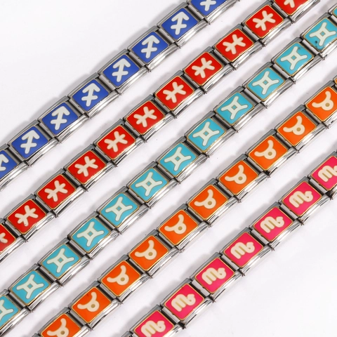 Stainless Steel Italian Charm Bracelet DIY Modular Stretchable Enamel Zodiac Signs Fashion Jewelry For Men Women