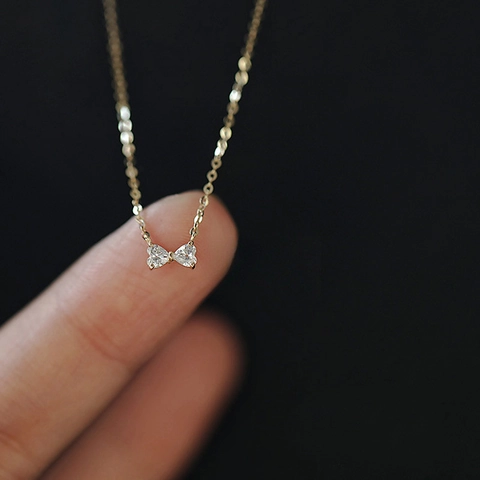 925 Sterling Silver Heart Bowknot Pendant Necklace For Women 14K Gold Plated Rhinestone Delicate Adjustable Choker Jewelry Gift