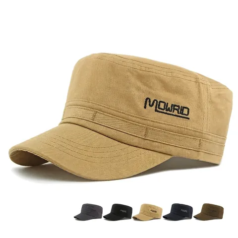 Cadet Cap Flat Top Army Hat Cotton Adjustable Sun Protection Outdoor Military Style For Men Breathable