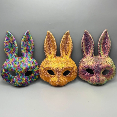 Máscara De Conejo Con Lentejuelas Orejas De Conejo Brillantes Accesorios De Disfraces Para Pascua Halloween Cosplay Mujeres Niños