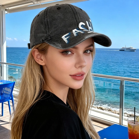 Washed Cotton Baseball Cap Retro Distressed Graffiti Buchstabendruck Sonnenschutz Verstellbare Schirmmütze Unisex