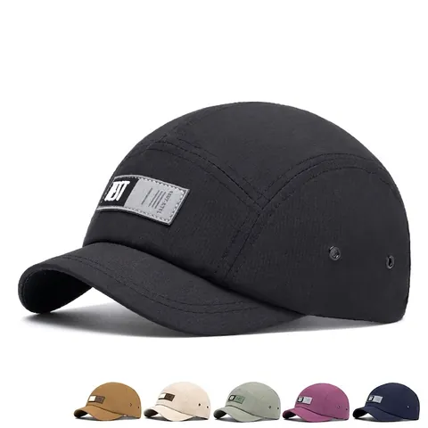 Gorra Camp De Cinco Paneles Visera Corta Transpirable Ajustable Deporte Al Aire Libre Béisbol Color Sólido Para Hombres Mujeres