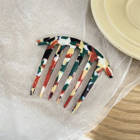 Vintage Acetate Hair Comb For Women Elegant Marbled Tortoiseshell Pattern Side Insert Hairpin Accessory